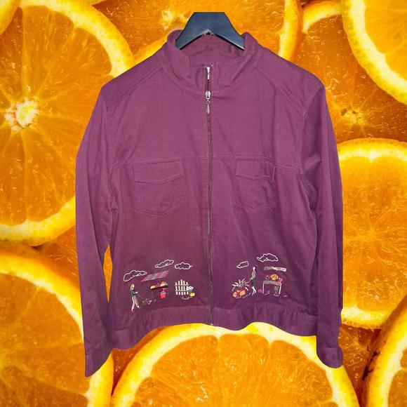 Jackets & Blazers - Breckenridge Embroidered Ladies Walking Flowers Lightweight Jacket Size XL